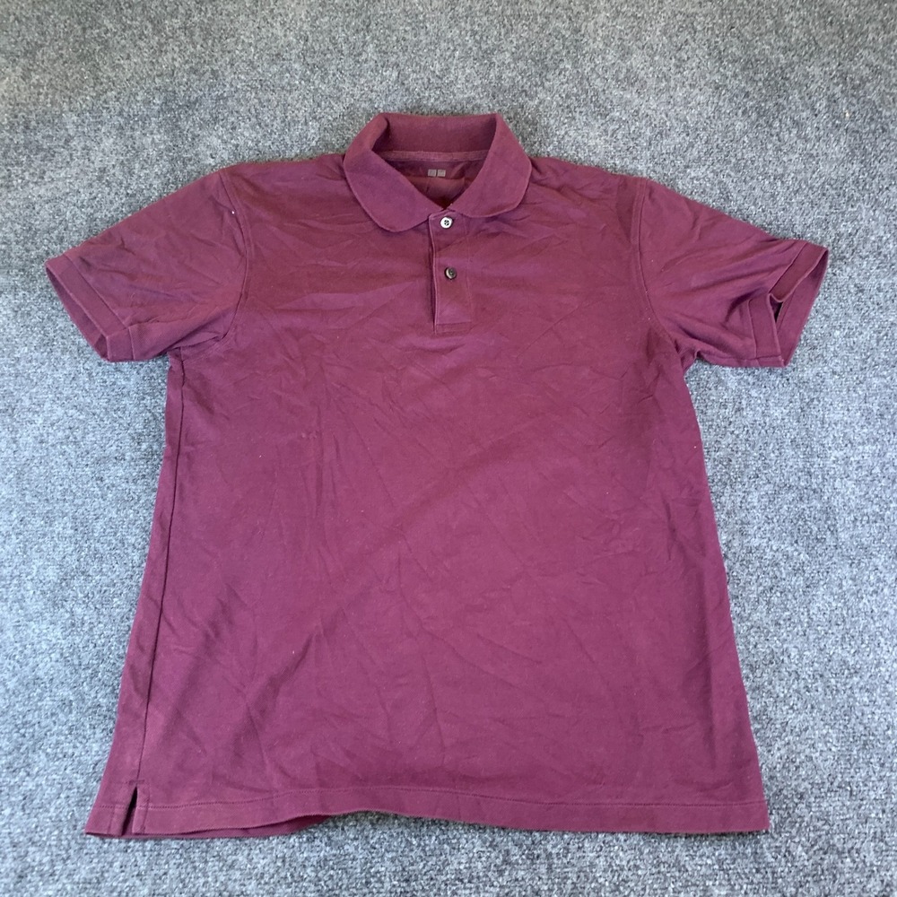 Uniqlo Polo Shirt Mens Medium Maroon Good Short Sleeve Pique Cotton Blend